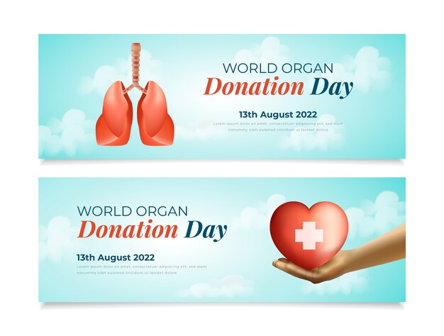 Realistic horizontal banners set for world organ donation day