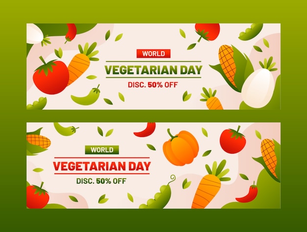 Free vector realistic horizontal banners set for world vegetarian day