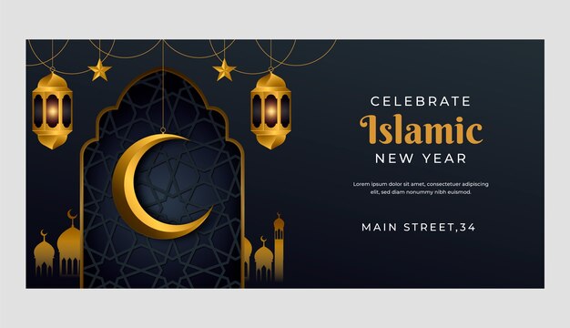Realistic horizontal bnner template for islamic new year celebration