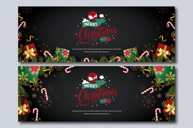 Free vector realistic horizontal christmas banners set