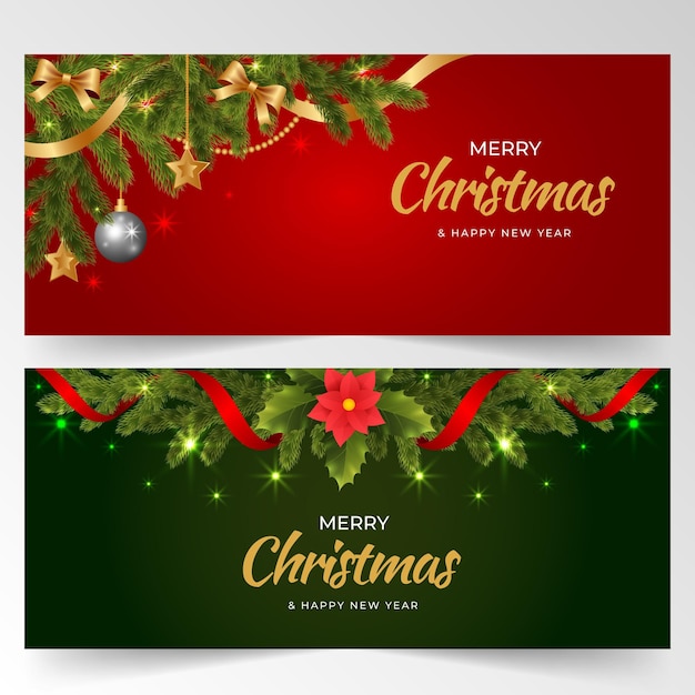 Free vector realistic horizontal christmas banners set