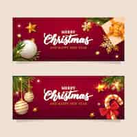 Free vector realistic horizontal christmas banners set