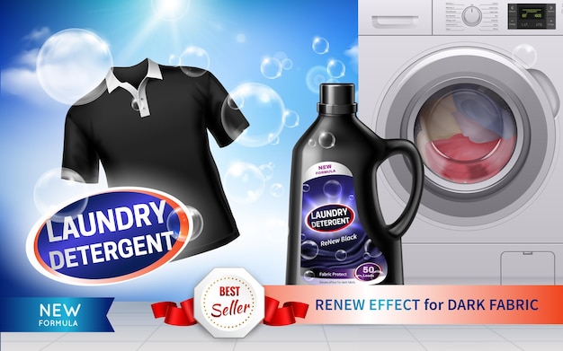 Realistic horizontal laundry detergent ad