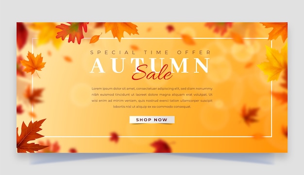 Modello di banner di vendita orizzontale realistico per la celebrazione dell'autunno
