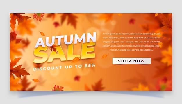 Realistic horizontal sale banner template for autumn celebration