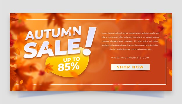 Realistic horizontal sale banner template for autumn celebration