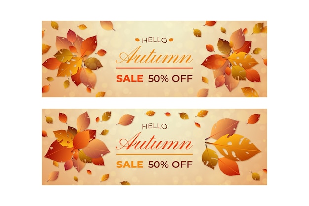 Realistic horizontal sale banner template for autumn celebration