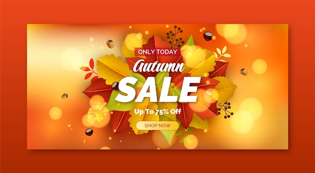 Realistic horizontal sale banner template for autumn