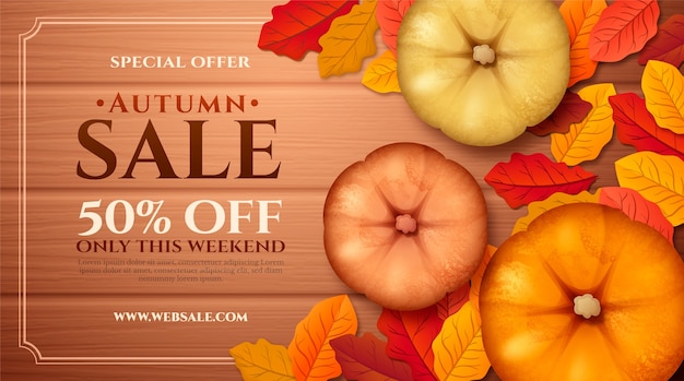 Free vector realistic horizontal sale banner template for autumn