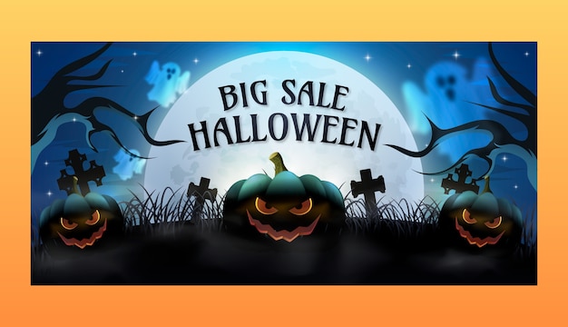 Free vector realistic horizontal sale banner template for halloween season celebration