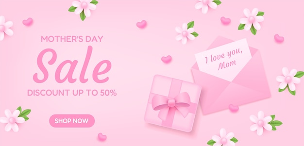 Free vector realistic horizontal sale banner template for mother's day celebration