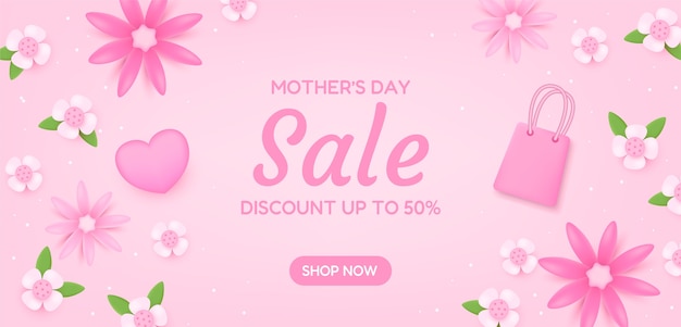 Реалистичный шаблон баннера горизонтальной продажи для празднования дня матери