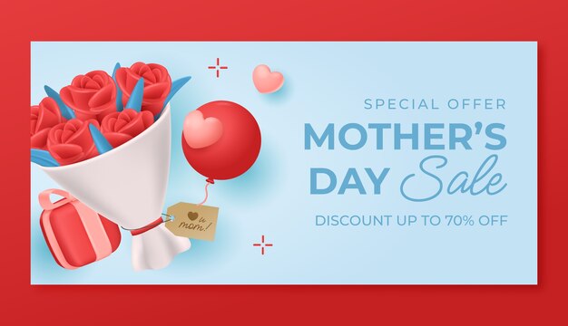 Realistic horizontal sale banner template for mother's day celebration