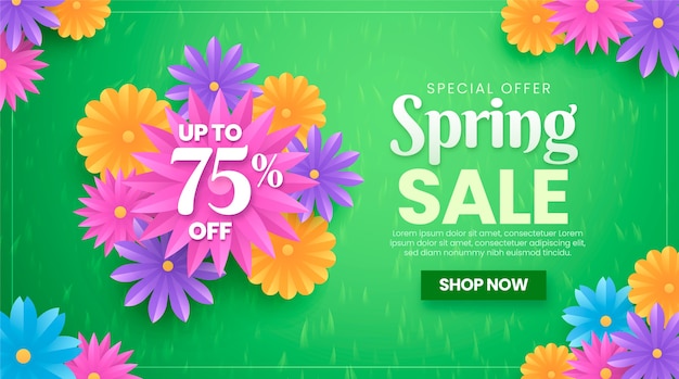 Realistic horizontal sale banner template for spring celebration
