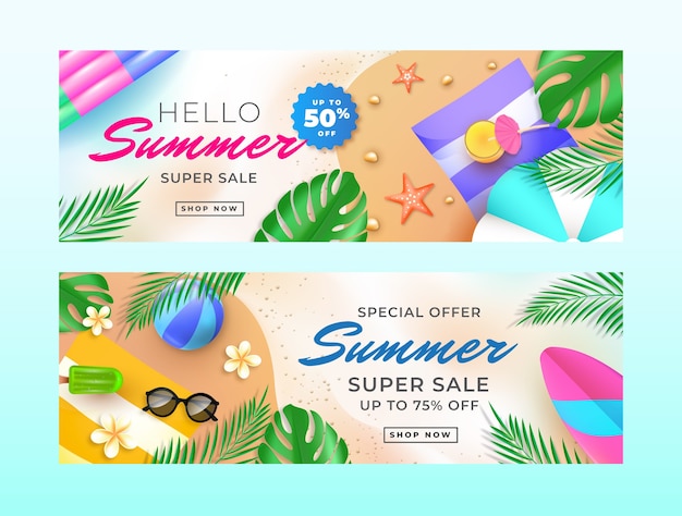 Free vector realistic horizontal sale banner template for summer season