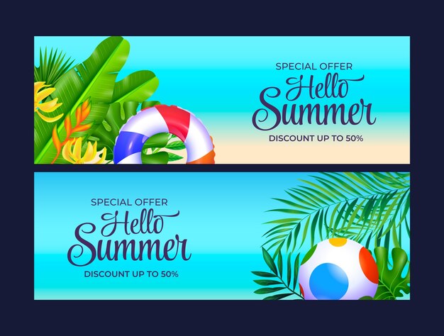Realistic horizontal sale banner template for summer season