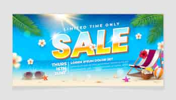 Free vector realistic horizontal sale banner template for summertime season