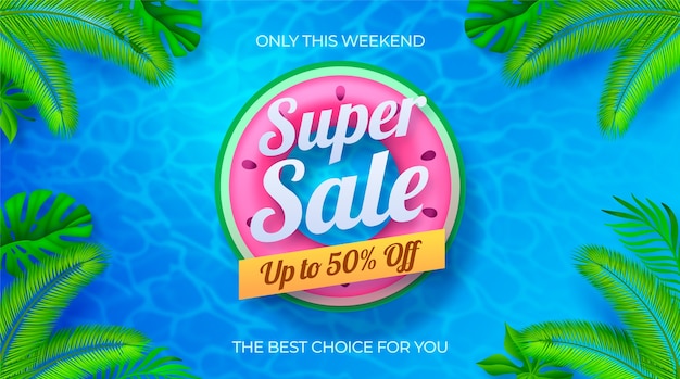 Realistic horizontal sale banner template for summertime season