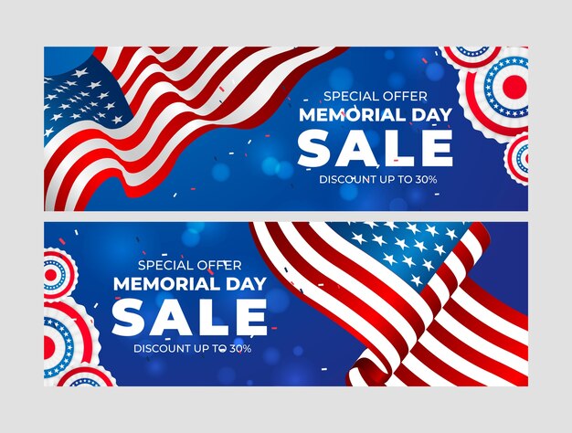 Free vector realistic horizontal sale banner template for usa memorial day holiday