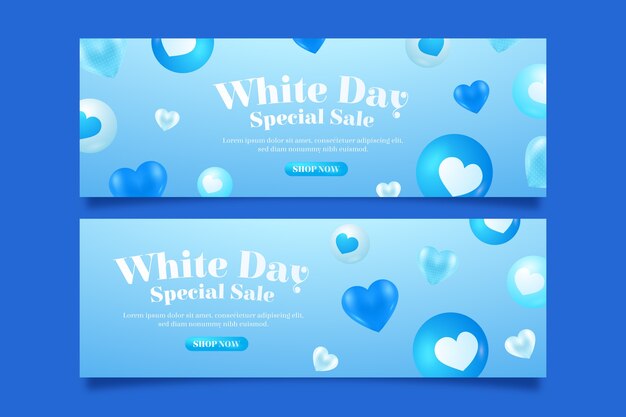 Realistic horizontal sale banner template for white day celebration