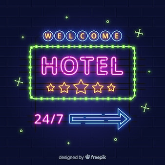 Realistic hotel neon sign background