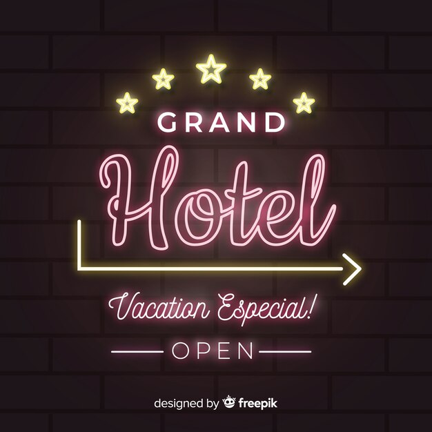 Realistic hotel neon sign background