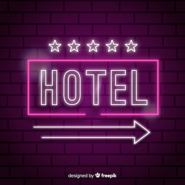 Fondo realistico dell'insegna al neon dell'hotel