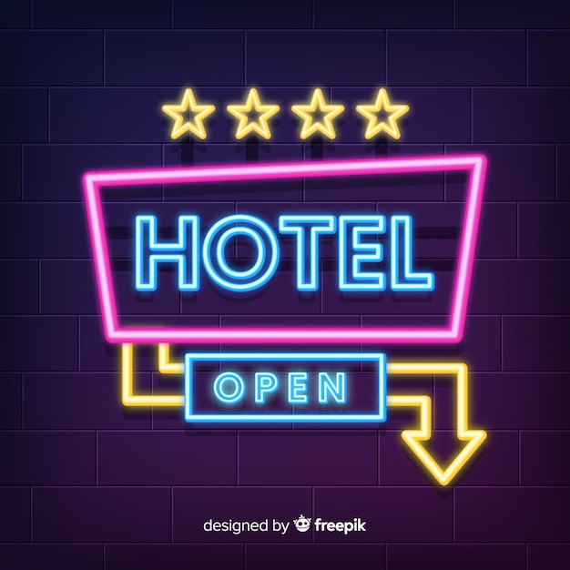 Fondo realistico dell'insegna al neon dell'hotel