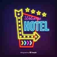 Vettore gratuito fondo realistico dell'insegna al neon dell'hotel