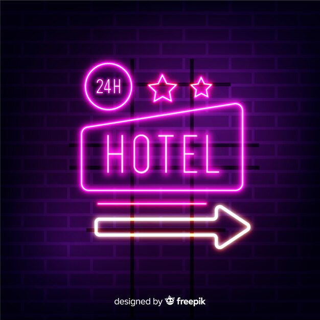 Realistic hotel neon sign background