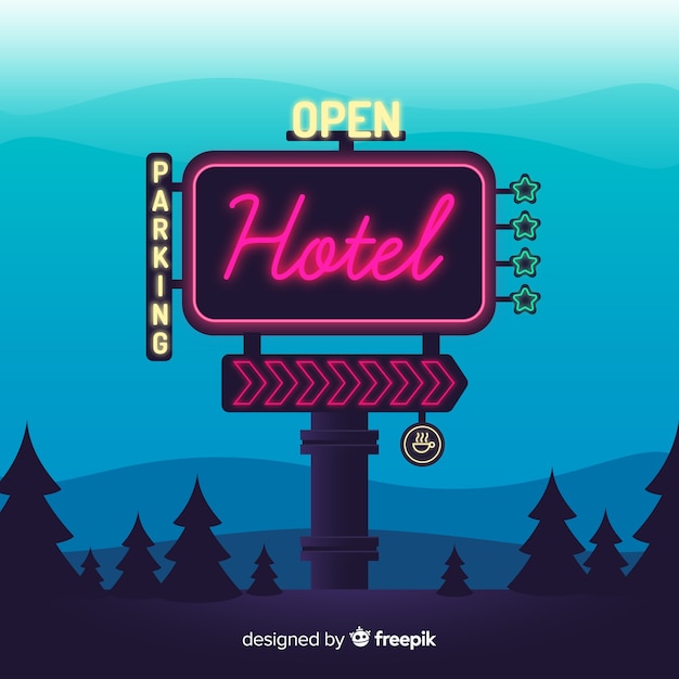 Insegna al neon dell'hotel realistica