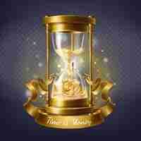 Free vector realistic hourglass, antique timer with sand inside to measure hours and minutes