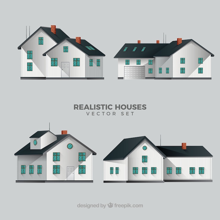 Free Vector realistic house pack of four