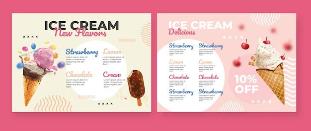 Realistic ice cream brochure template