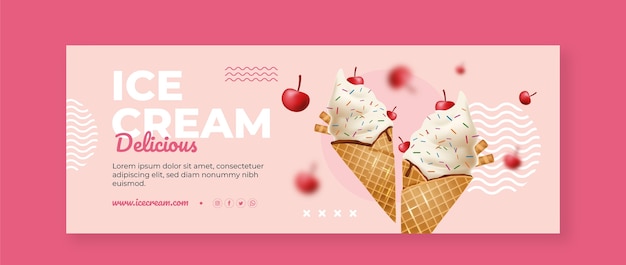 Realistic ice cream facebook cover template