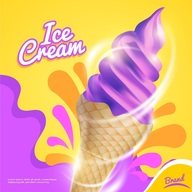 Бесплатное векторное изображение Реалистичный промо-шаблон мороженого