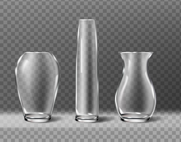 реалистичная коллекция значков Изолированные Набор различных размеров и форм стеклянных ваз для цветов