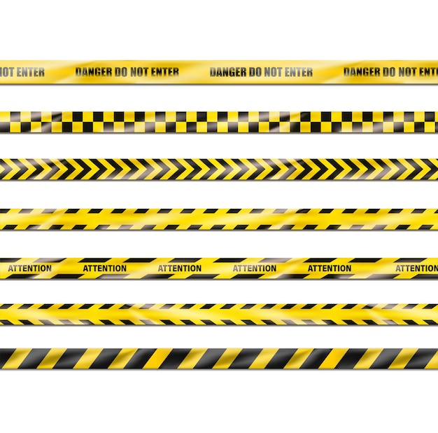 Бесплатное векторное изображение Реалистичная икона коллекция желтых лент опасности для места преступления внимание места строительных работ