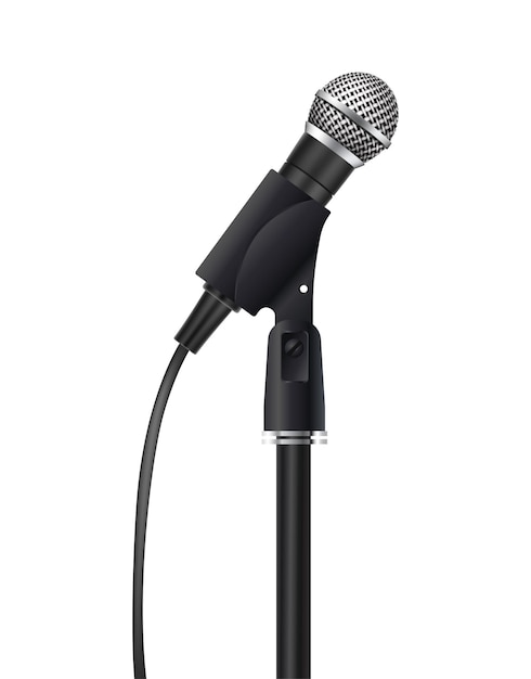 Realistic icon. microphone on the leg, isolated on white background. sound and music concept.