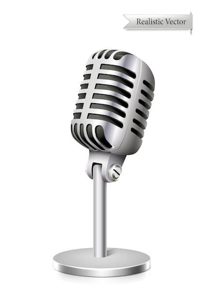 realistic icon. Microphone on the leg, isolated on white background. Sound and music concept.