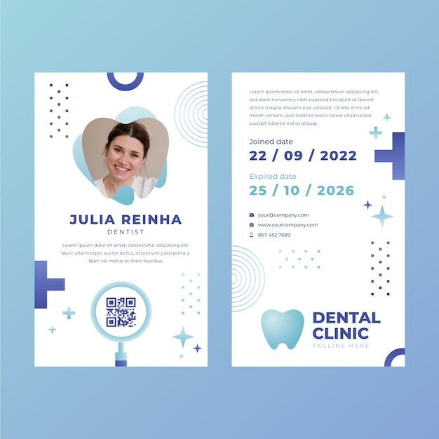 Realistic id card template for dental clinic business