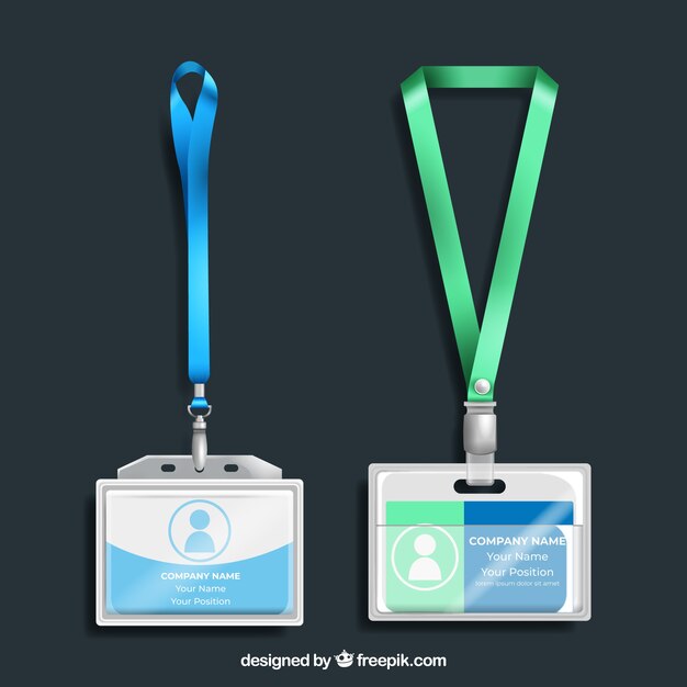 realistic id card with clasp and lanyards