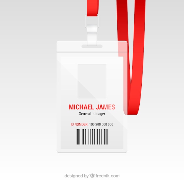 Free vector realistic id card with clasp and lanyards