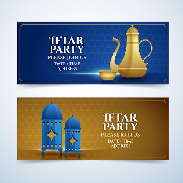 Realistic iftar banner set