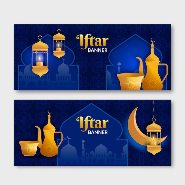 Realistic iftar banner set