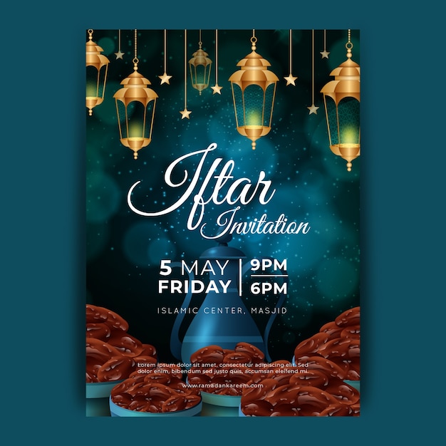 Realistic iftar invitation template