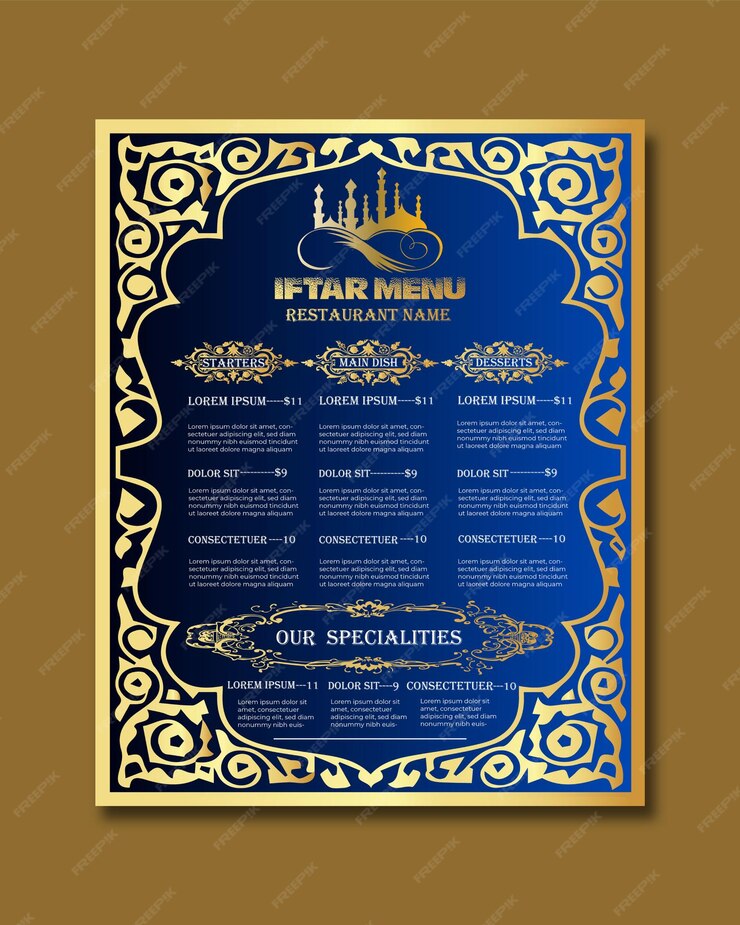  Realistic iftar menu template free vector Premium Vector