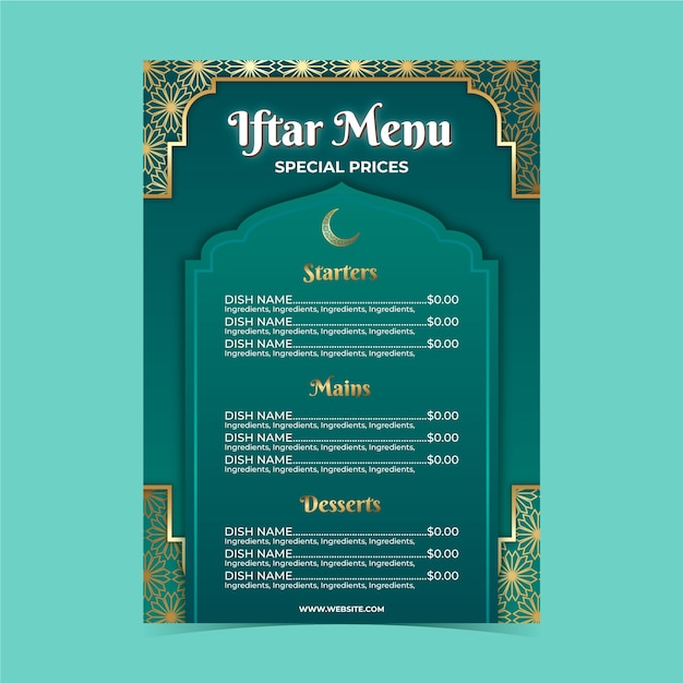 Modello di menu iftar realistico