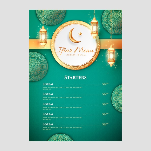 Vettore gratuito modello di menu iftar realistico