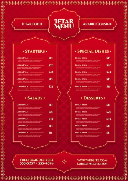 Realistic iftar menu template